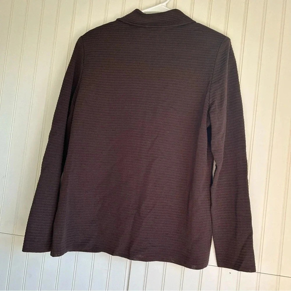 Exclusively Misook Size L Brown Ribbed Collared One Button Cardigan Duster - Picture 4 of 5